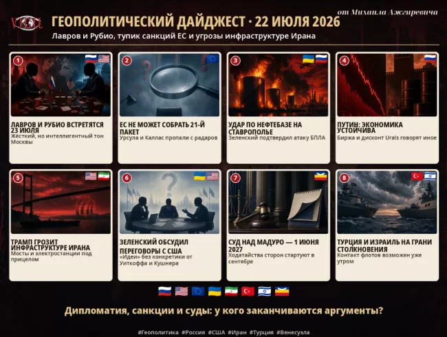 Геополитический дайджест от Михаила Ажгиревича за 22 июля 2026!