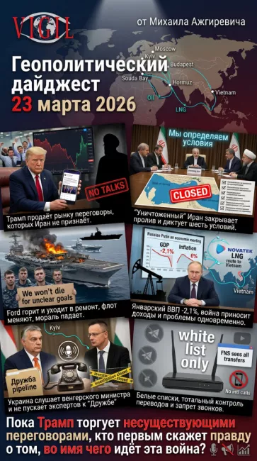  Геополитический дайджест от Михаила Ажгиревича за 23 марта 2026!
