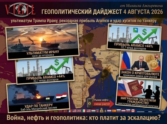 Геополитический дайджест от Михаила Ажгиревича за 4 августа 2026! vigiljournal.com